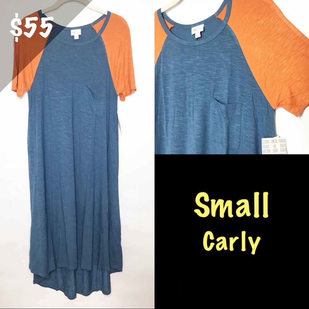 NWT LuLaRoe Small Carly Dress Baseball Orange Blue